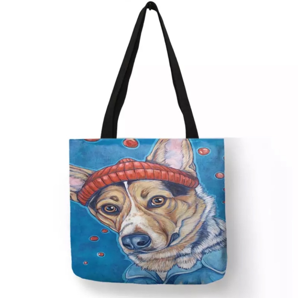Eco-Friendly Handsome Dog with Red Winter Hat Folding Tote Bag